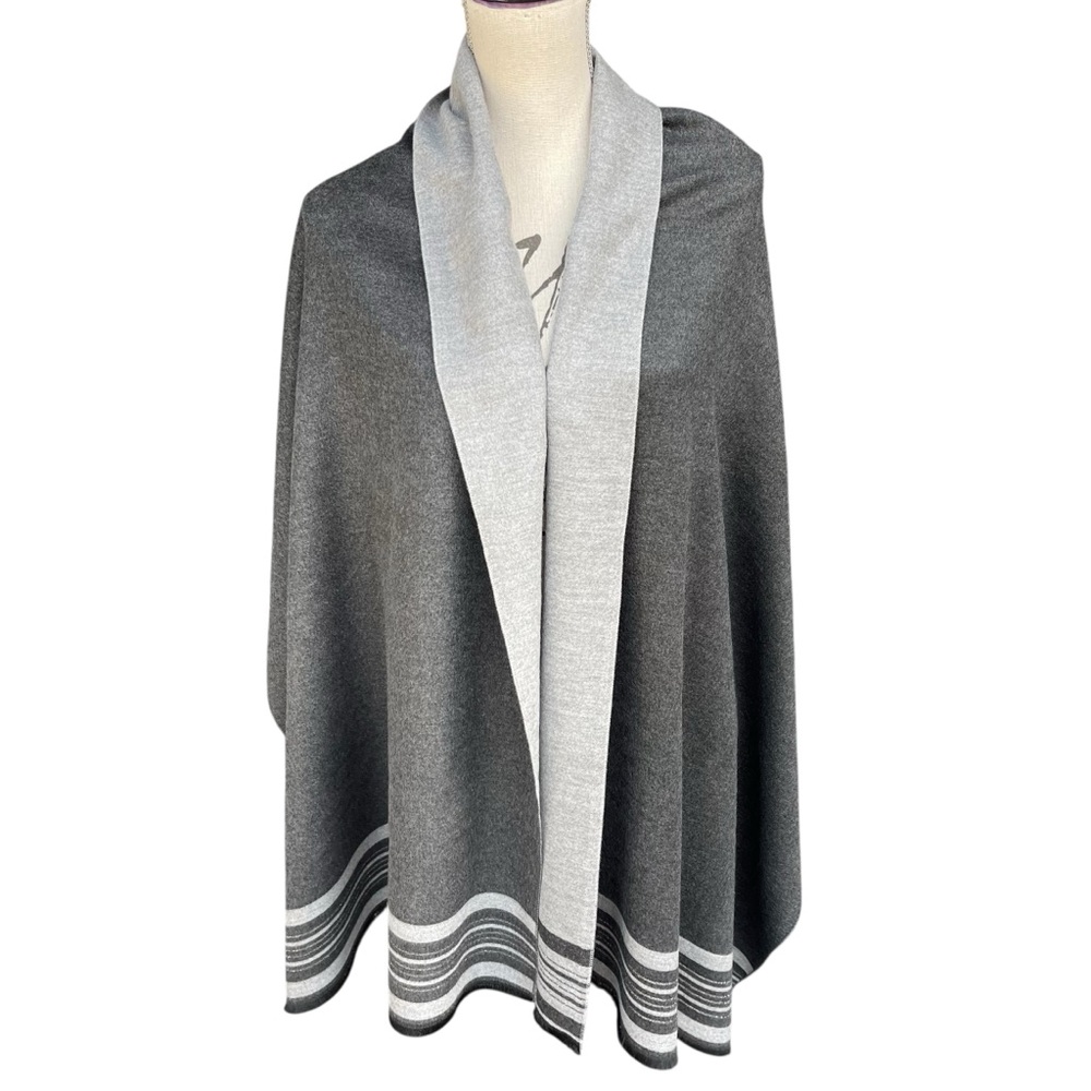 Reversible Light/Dark Grey Metallic Stripe Super Soft Wrap Blanket Scarf (25x75)